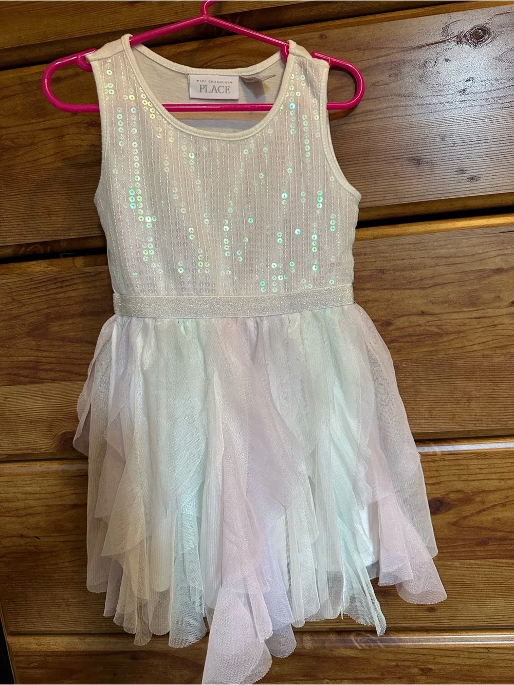 The Children's Place Iridescent Pastel Sequin Tulle Dress - White/Pastel